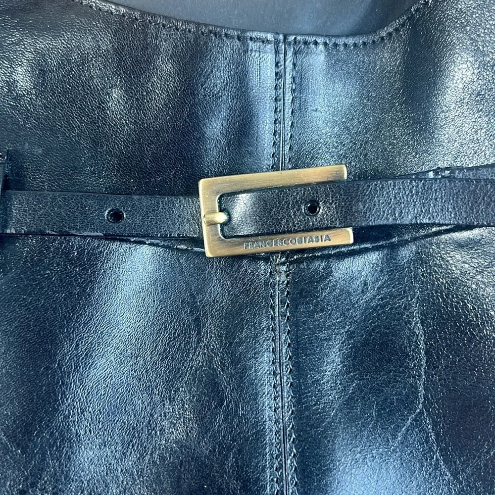 Francesco Biasia Black Leather Hobo Bag with Belt Accent